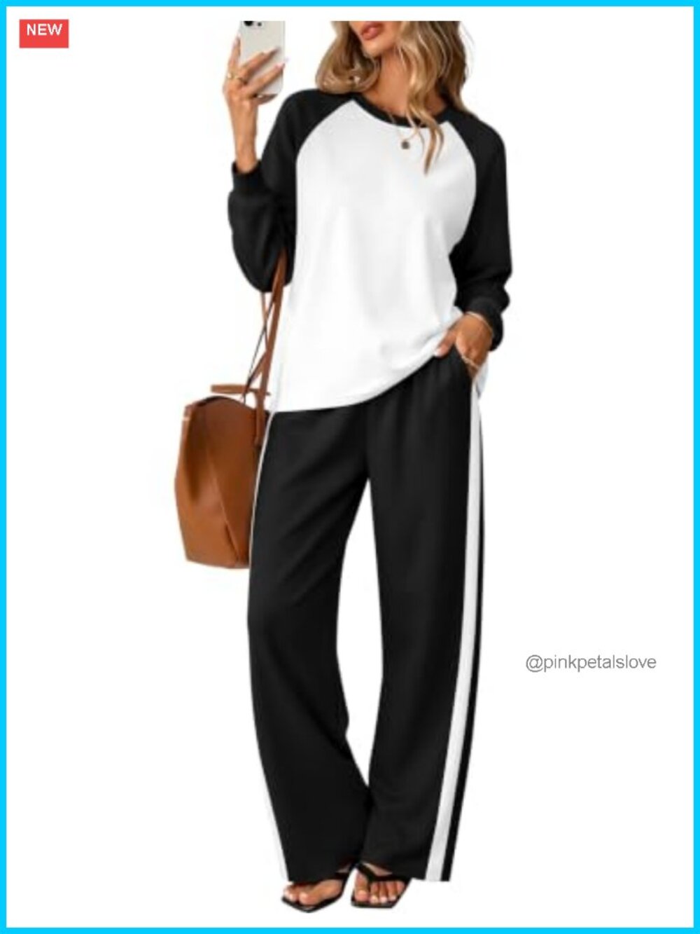 2 Piece Lounge Set Sweatsuit Raglan Long Sleeve Wide Leg Pants